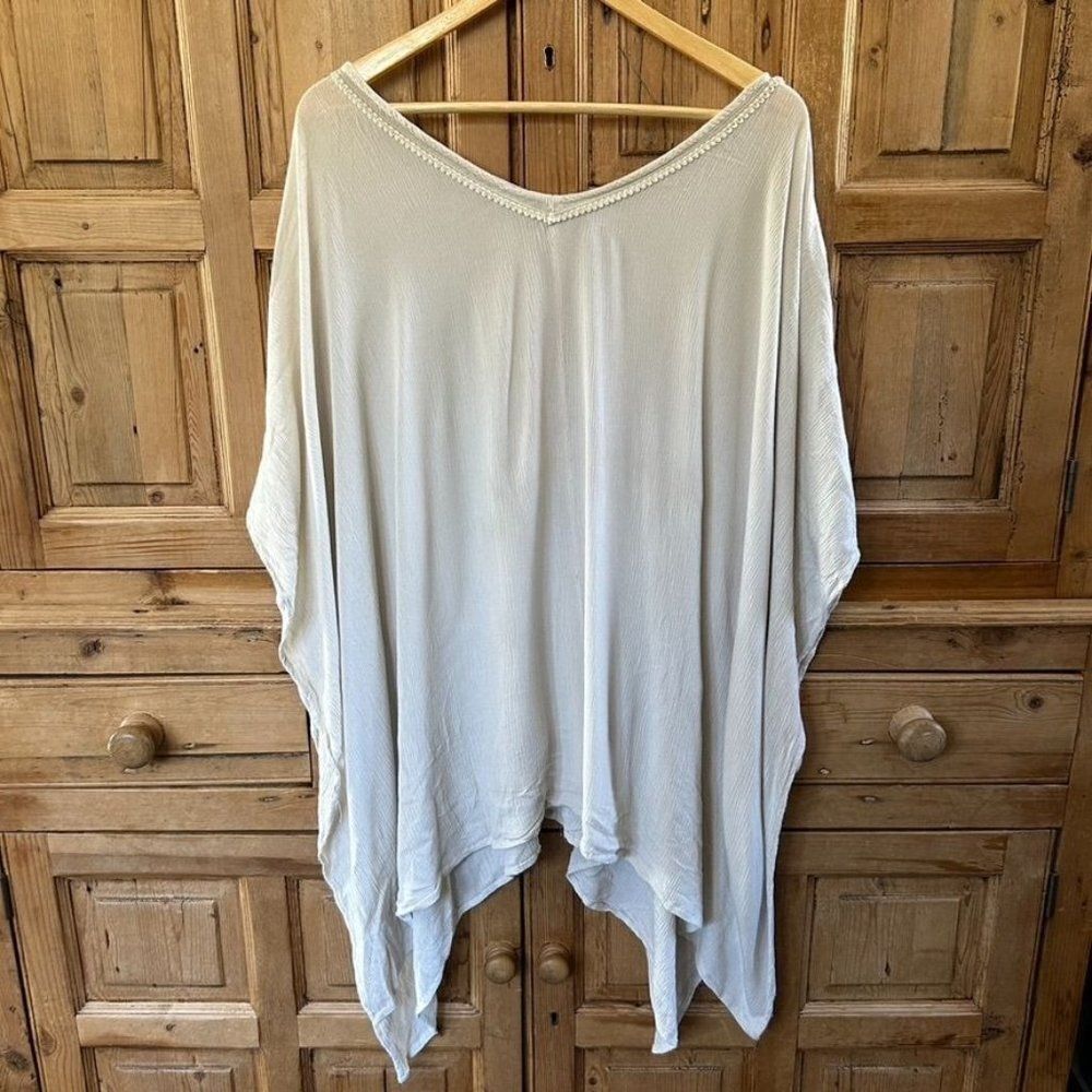 Echo Caftan Swim Cover Tan Gauze V-Neck Beach Cover Up Poncho OS One Size Resort